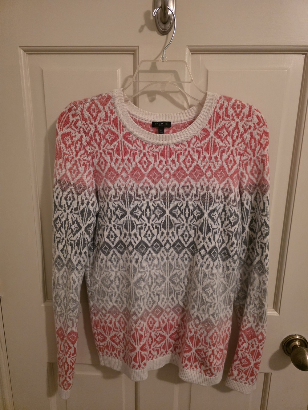 Talbots Pink and Gray Patterned Crewneck Sweater